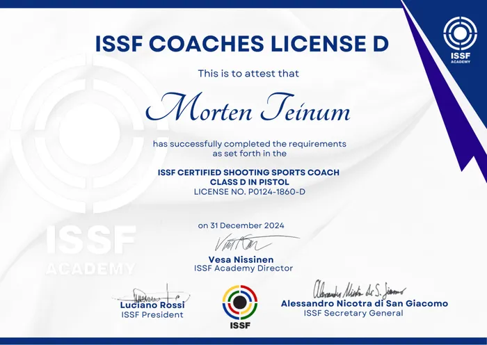 ISSF Pistol Coach D Diploma